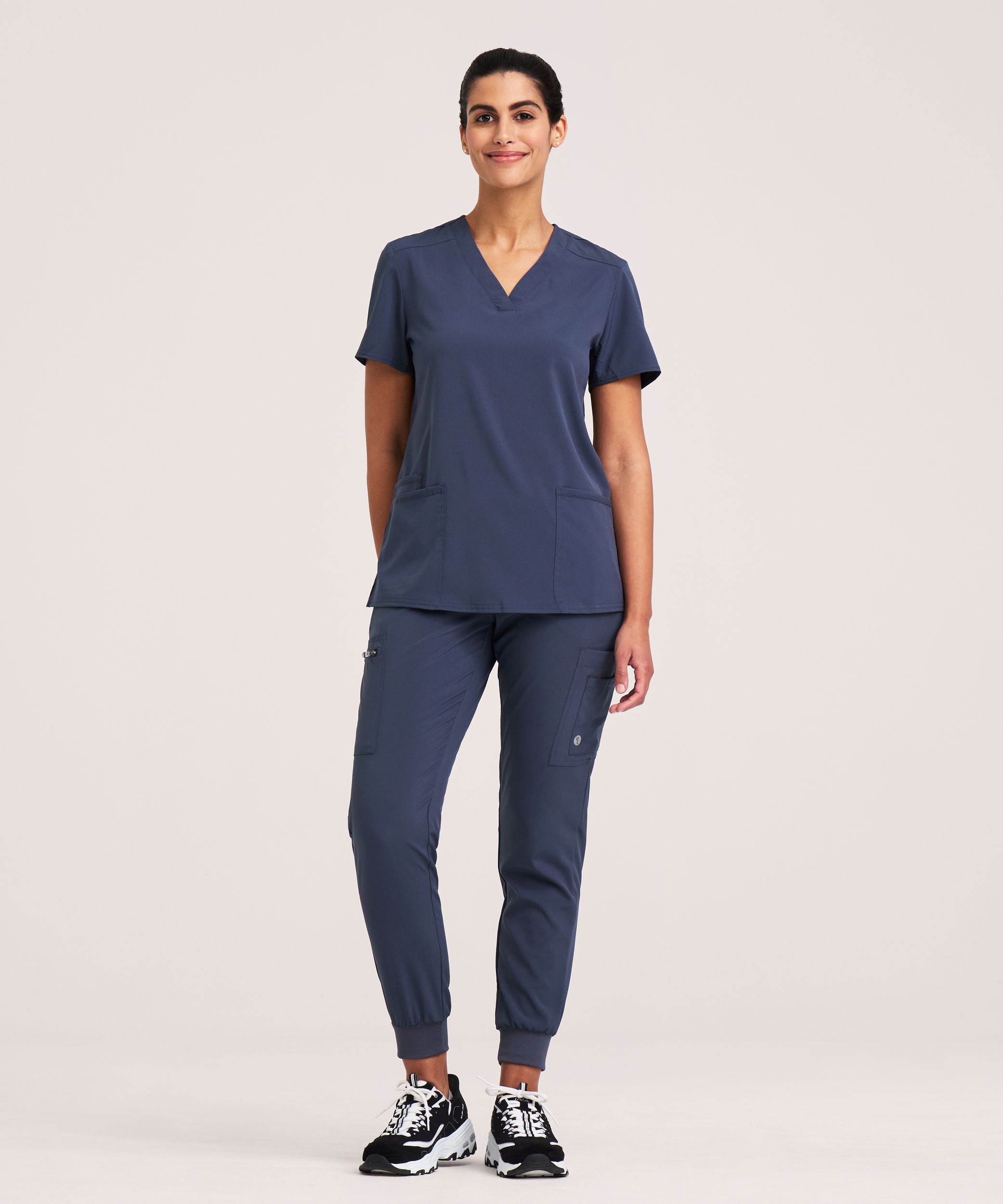 Scrubletics Women's V Neck Knit Panel Scrub Top