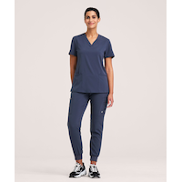 Haut d’uniforme médical à encolure en V et à panneaux en tricot pour femmes, Scrubletics Front_Flat