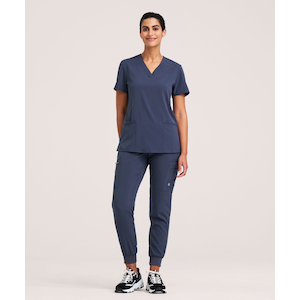 Scrubletics Women's V Neck Knit Panel Scrub Top