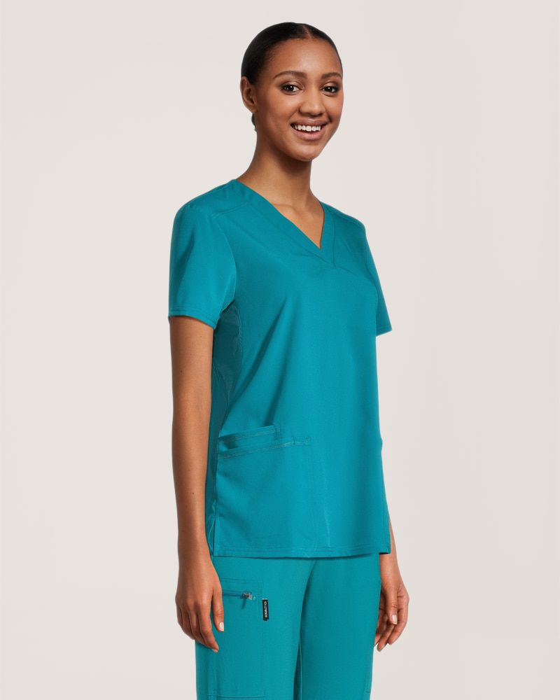 Scrubletics Women's V-Neck Knit Panel Scrub Top
