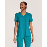 Haut d’uniforme médical à encolure en V et à panneaux en tricot pour femmes, Scrubletics Front_Flat