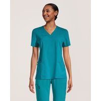 Scrubletics Women's V-Neck Knit Panel Scrub Top Front_Flat