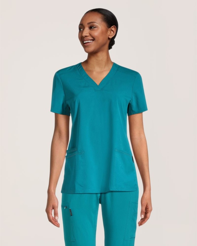 Haut d’uniforme médical à encolure en V et à panneaux en tricot pour femmes, Scrubletics