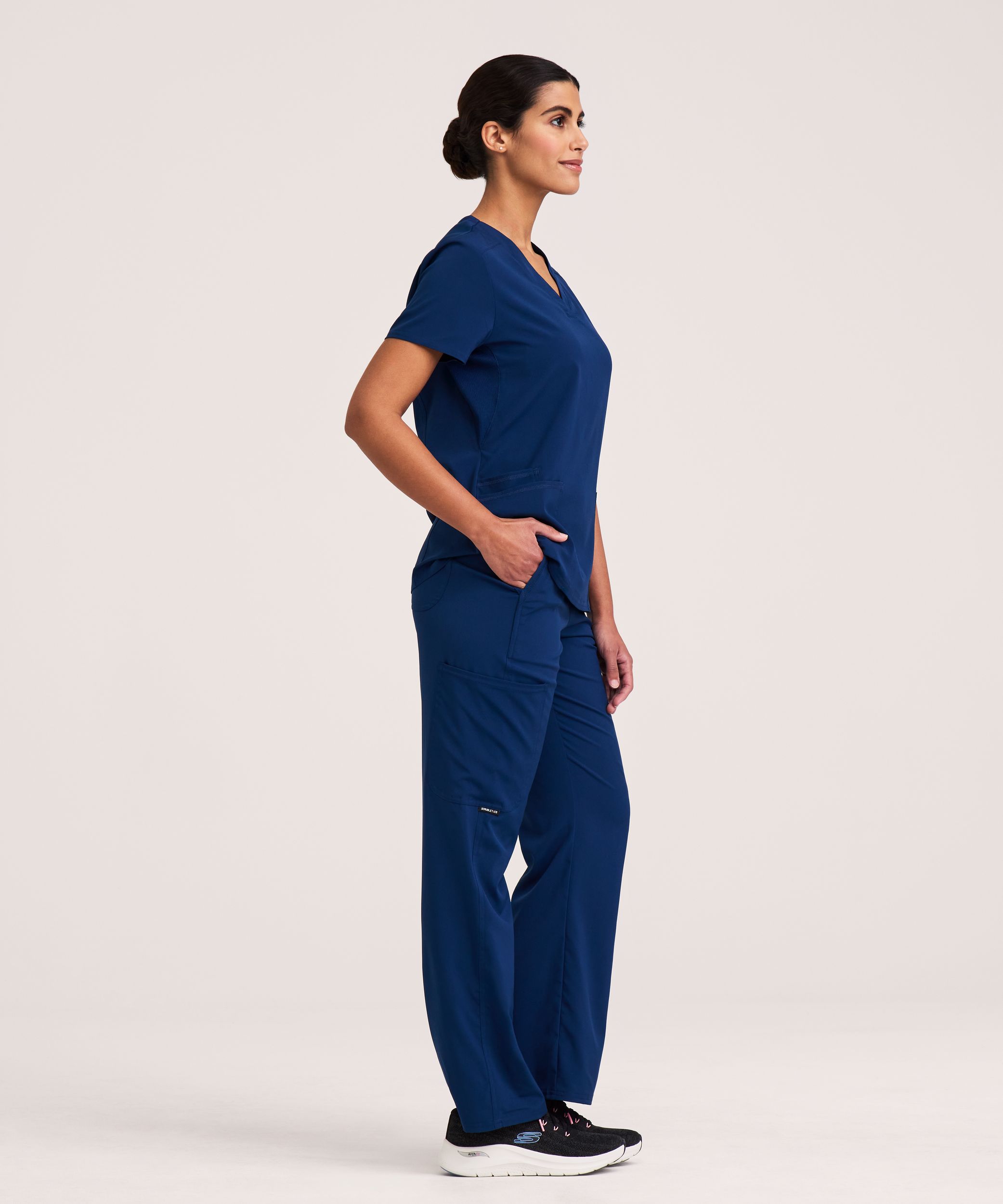 Scrubletics Women's V Neck Knit Panel Scrub Top