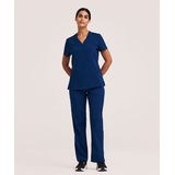 Haut d’uniforme médical à encolure en V et à panneaux en tricot pour femmes, Scrubletics Front_Flat