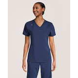 Haut d'uniforme médical à encolure en V avec poche de poitrine pour femmes, Scrubletics Front_Flat