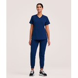 Haut d'uniforme médical à encolure en V avec poche de poitrine pour femmes, Scrubletics Front_Flat