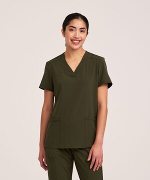 Haut d’uniforme médical à encolure en V et à panneaux en tricot pour femmes, Scrubletics