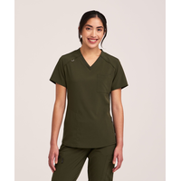 Haut d’uniforme médical à encolure en V avec poche de poitrine pour femmes, Scrubletics Front_Flat