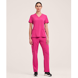 Haut d’uniforme médical à encolure en V et à panneaux en tricot pour femmes, Scrubletics Front_Flat