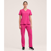 Haut d’uniforme médical à encolure en V et à panneaux en tricot pour femmes, Scrubletics Front_Flat