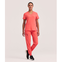 Haut à encolure en V et à panneaux en tricot pour femmes, Scrubletics Front_Flat