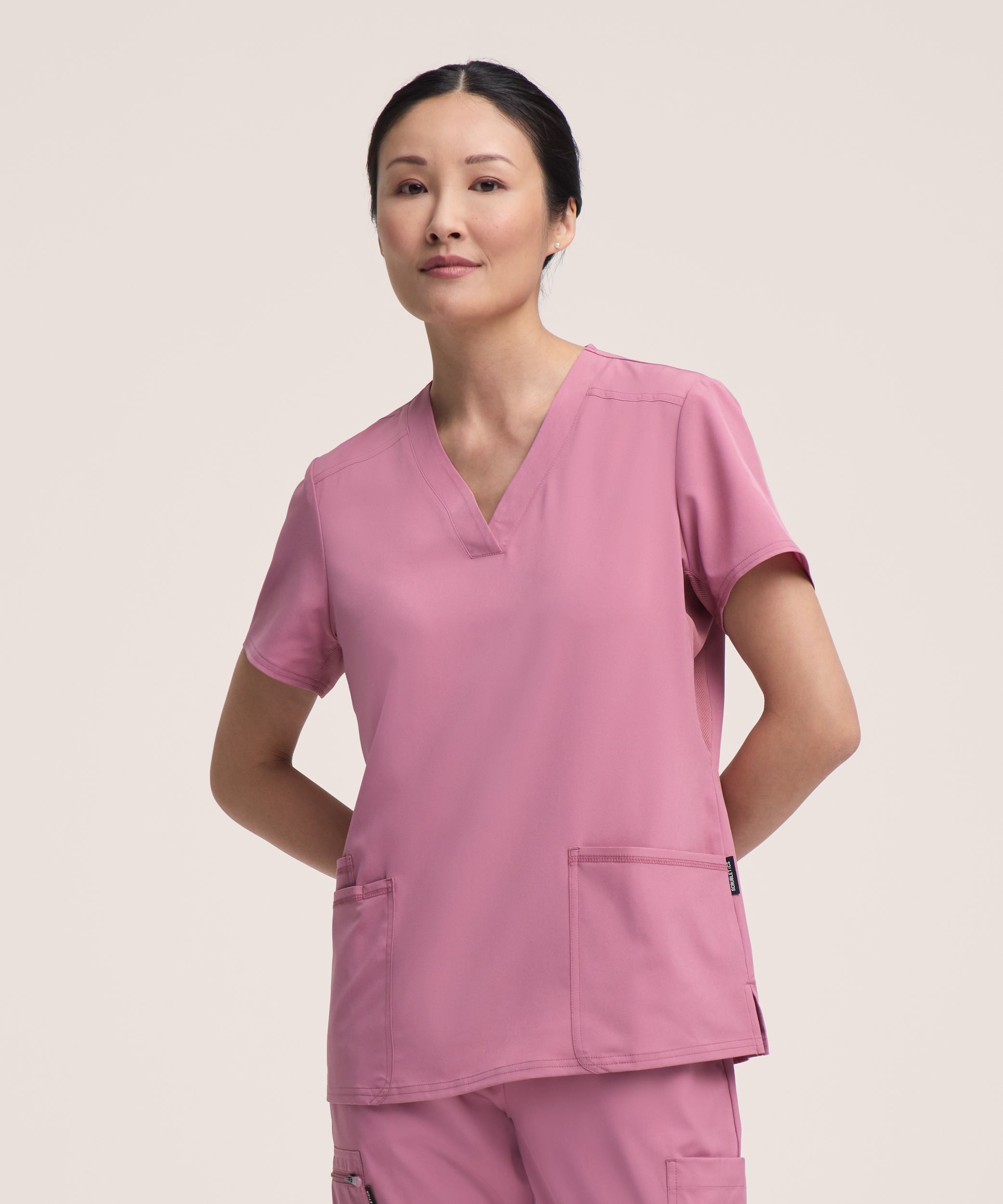 Scrubletics Women's V-Neck Knit Panel Top