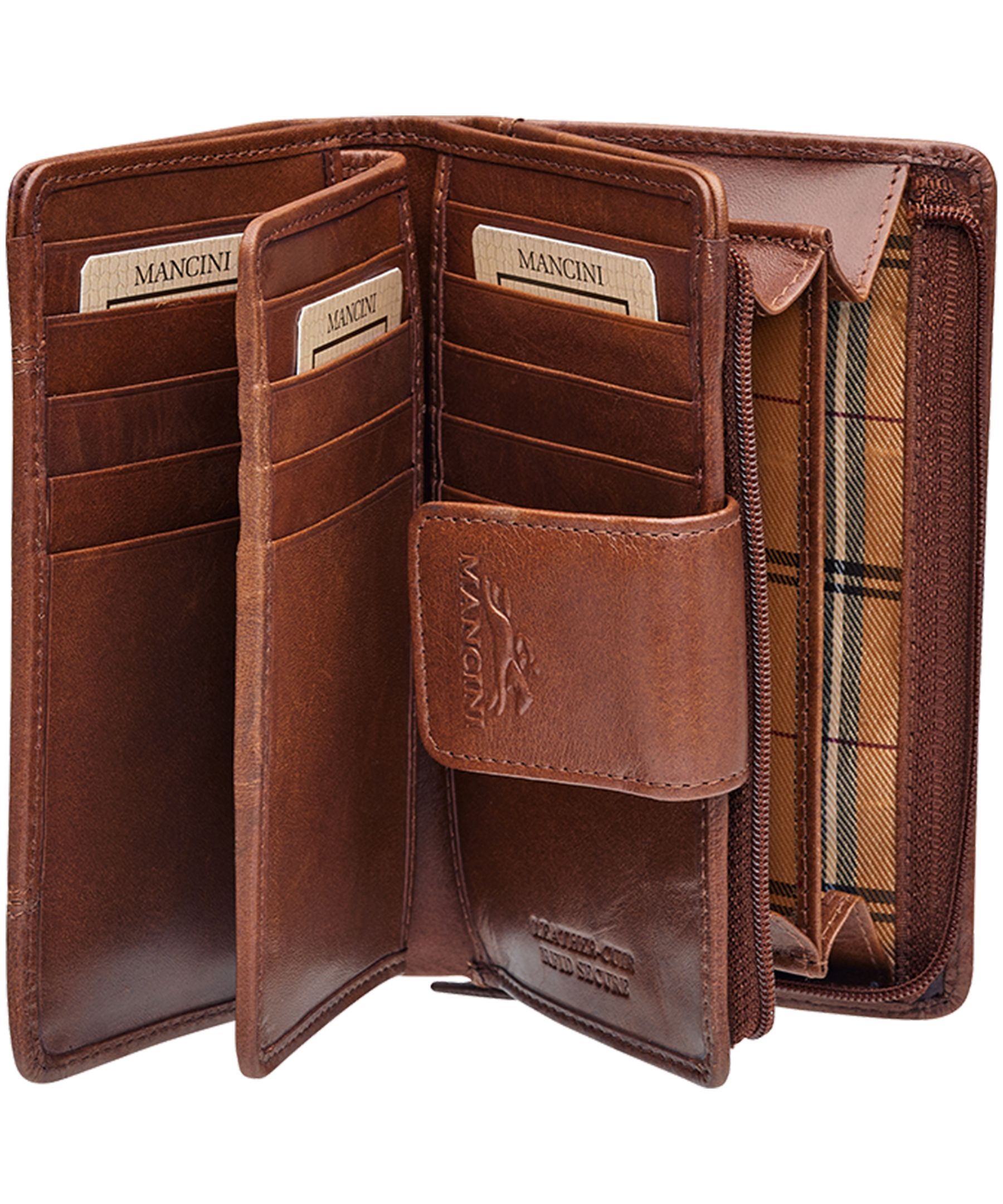 Mancini Leather Goods Women's Casablanca RFID Secure Medium Clutch Wallet Brown