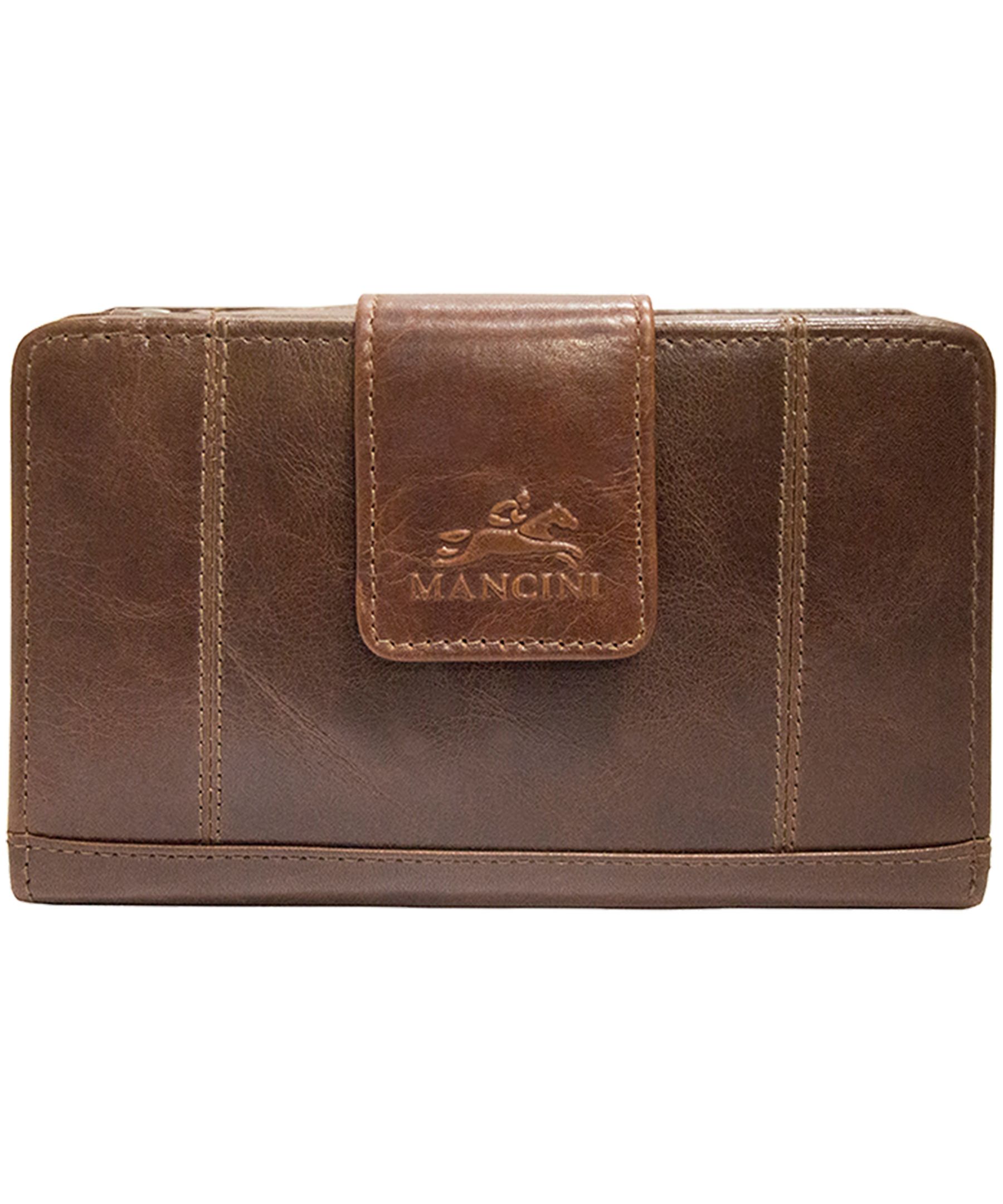 Mancini Leather Goods Women's Casablanca RFID Secure Medium Clutch Wallet Brown