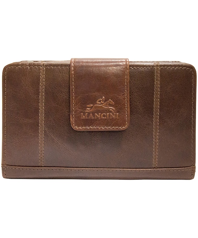 Mancini Leather Goods Women's Casablanca RFID Secure Medium Clutch Wallet Brown