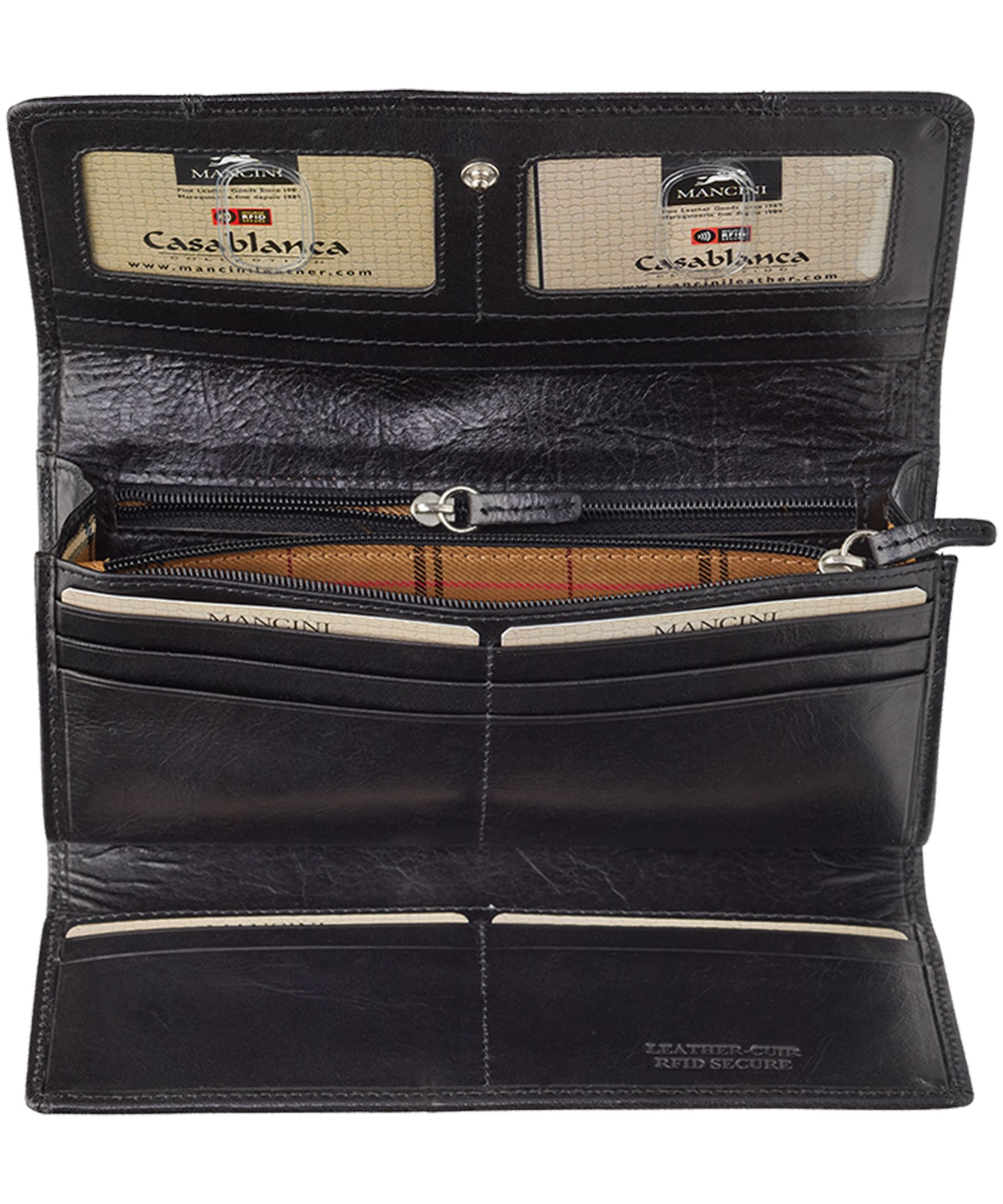 Mancini Leather Goods Women's Casablanca RFID Secure Trifold Wallet Black