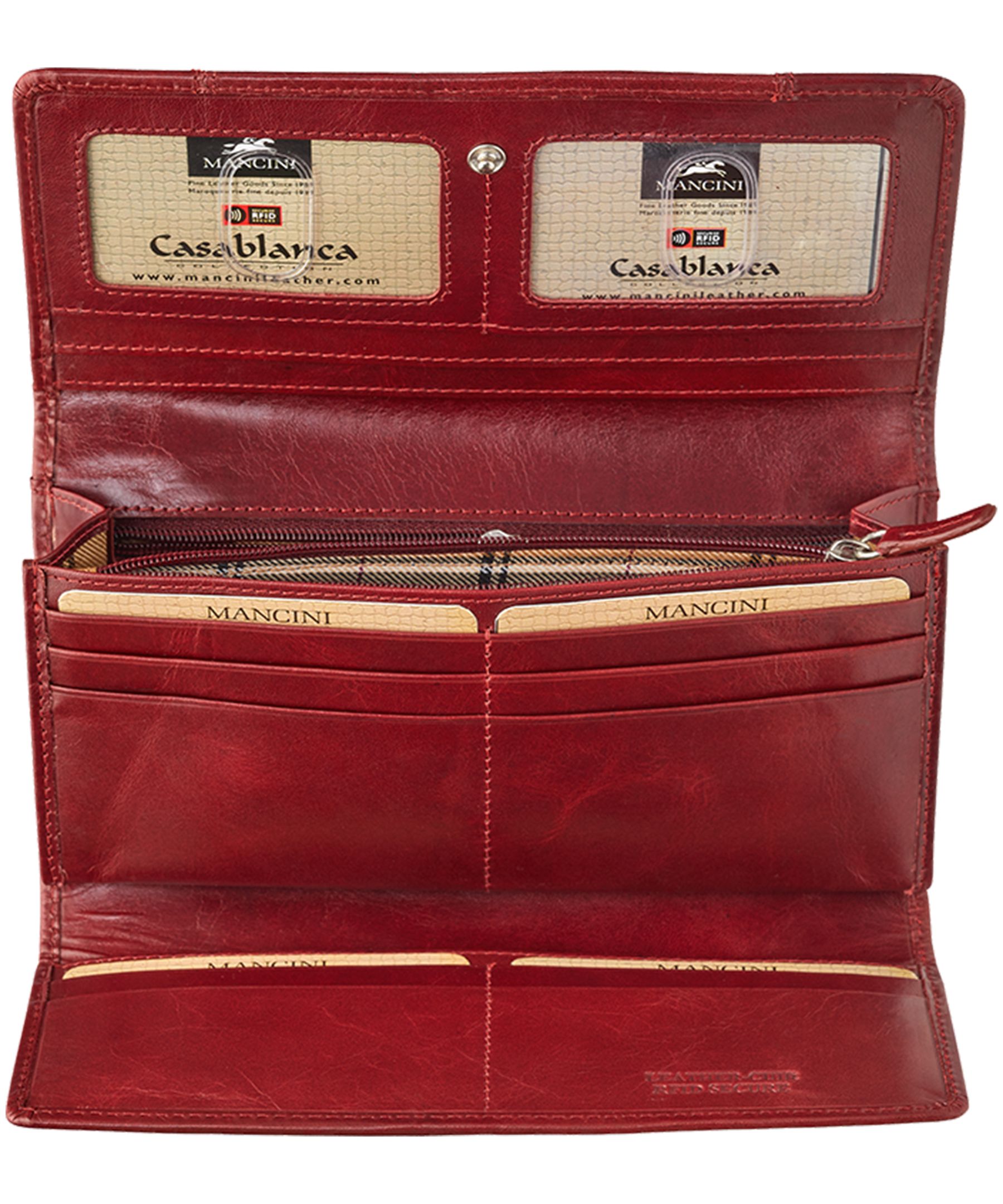 Casablanca Portefeuille Rfid A Trois Volets Pour Dames Rouge, Mancini Leather Goods