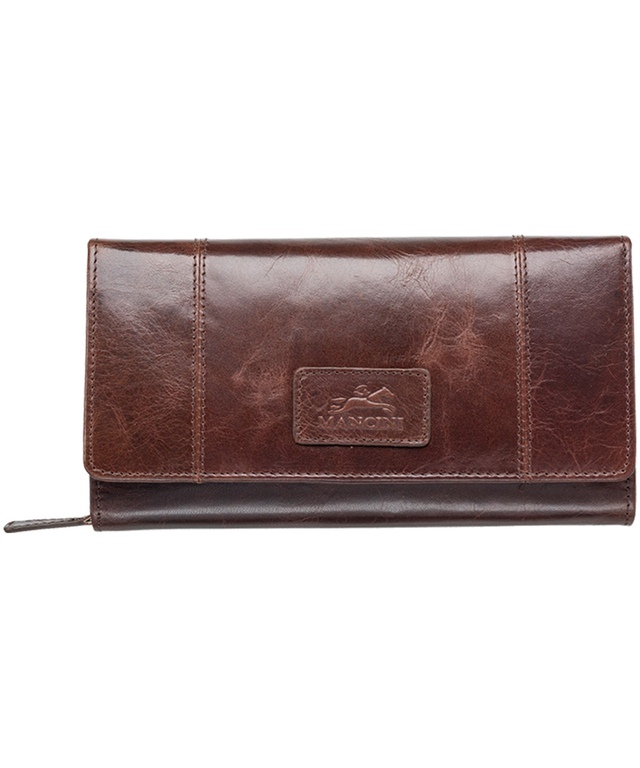 Mancini Leather Goods Women's Casablanca RFID Secure Medium Clutch Wallet Brown Front_Flat