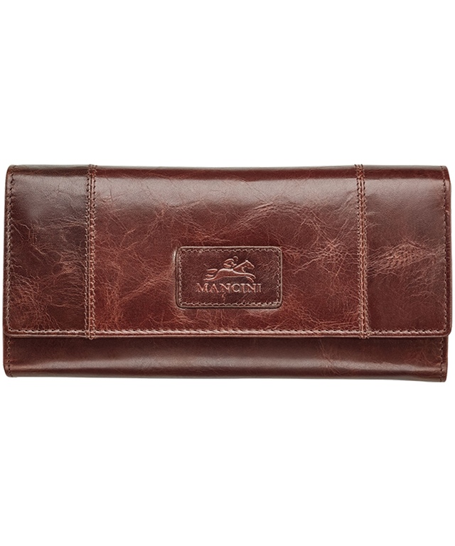 Mancini Leather Goods Women's Casablanca RFID Secure Trifold Wallet Brown