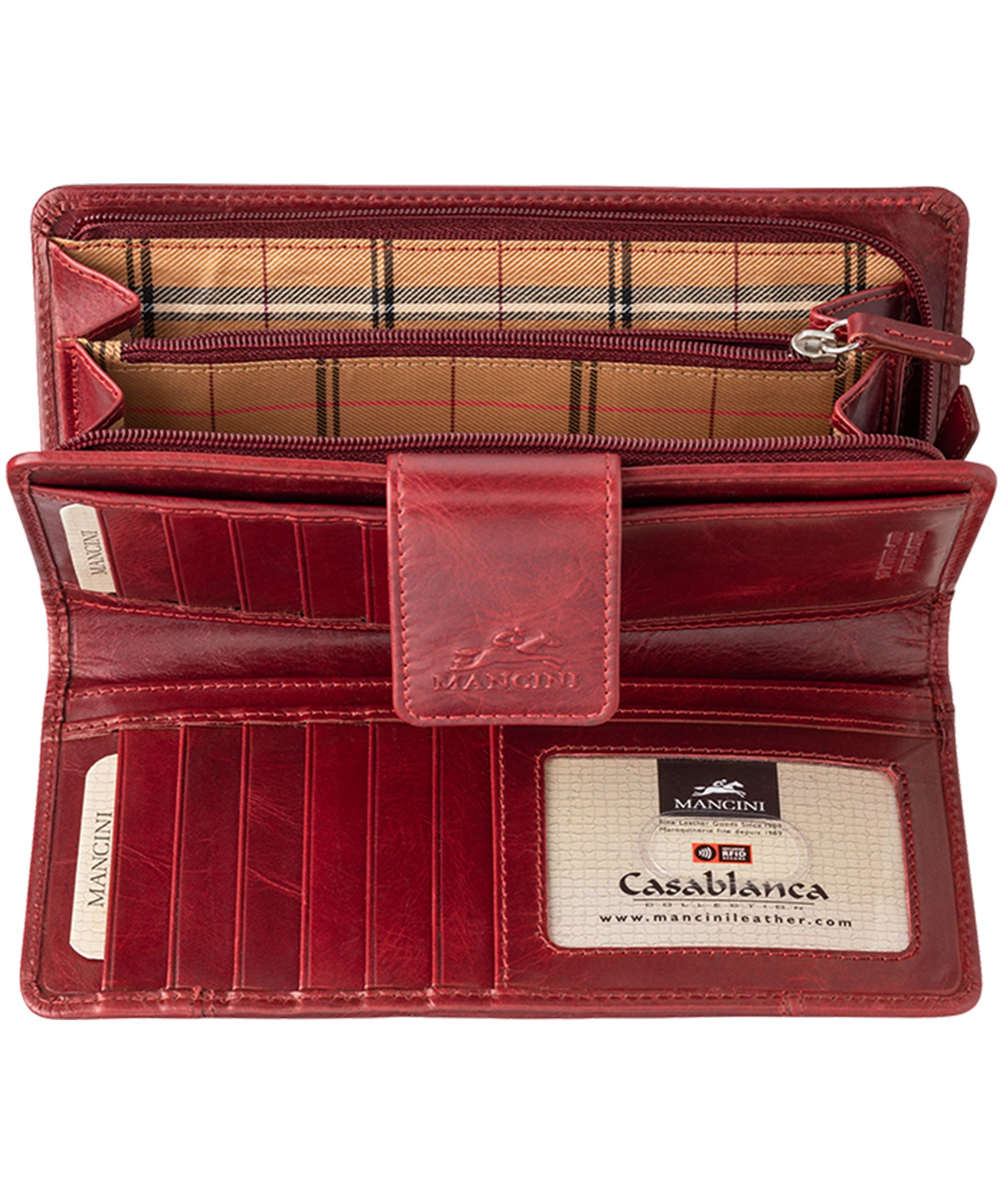 Mancini Leather Goods Women's Casablanca RFID Secure Clutch Wallet Red