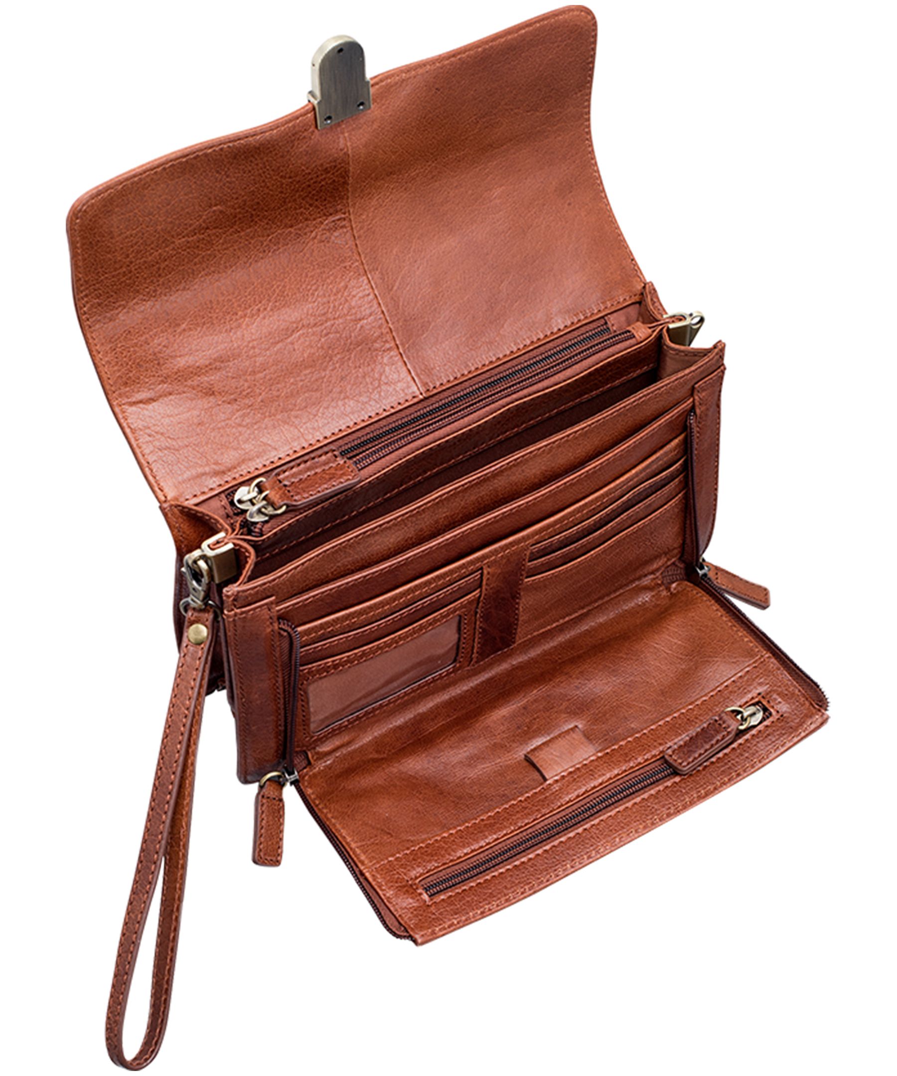 Mancini Leather Goods Unisex Arizona Classic Bag with Removable Straps Cognac