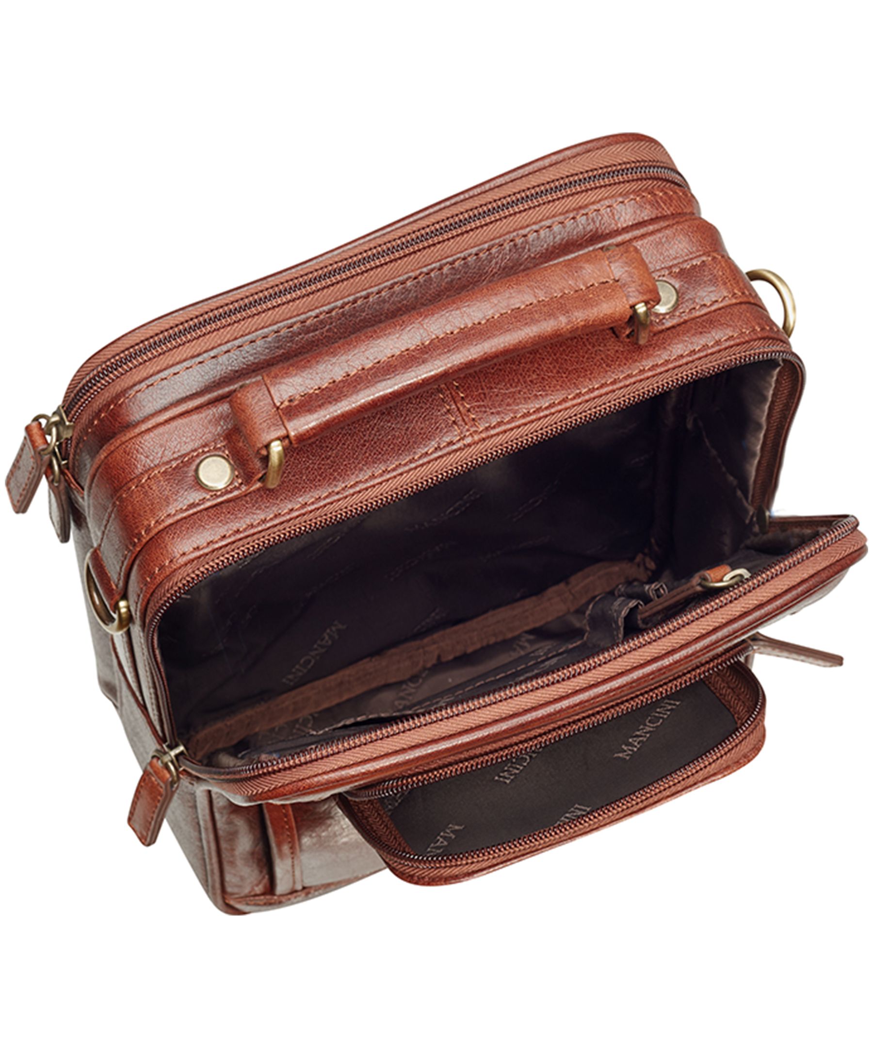Sac de voyage à bandoulière pour femmes, Arizona, Mancini Leather Goods, cognac