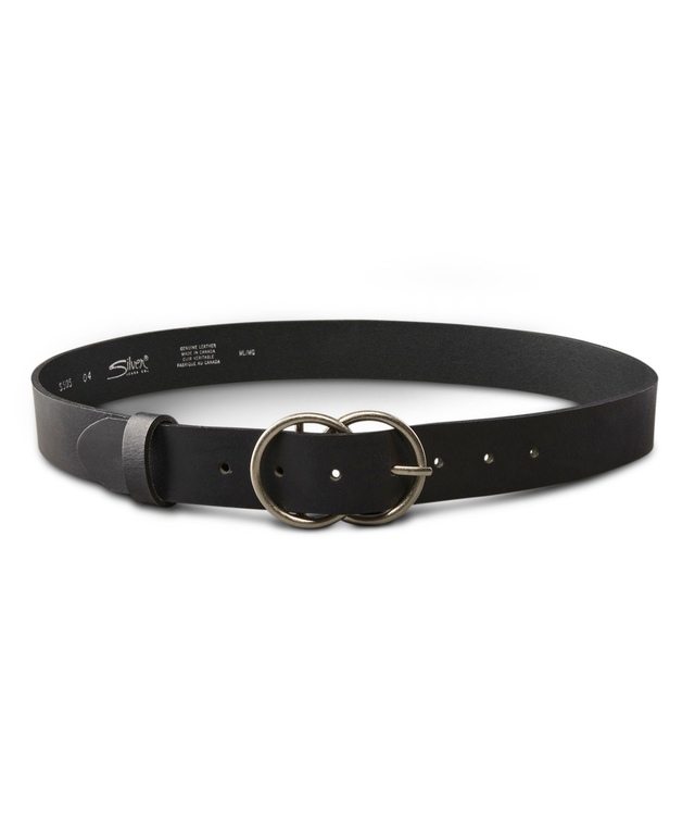 Ceinture en cuir à double anneau pour femmes, Silver