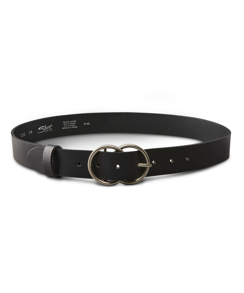 Silver Women's Double ORing Leather Belt Marks