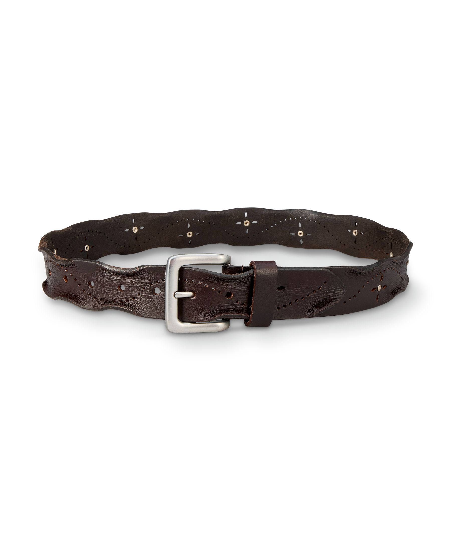 Ceinture perforée aux bords usés pour femmes, Silver