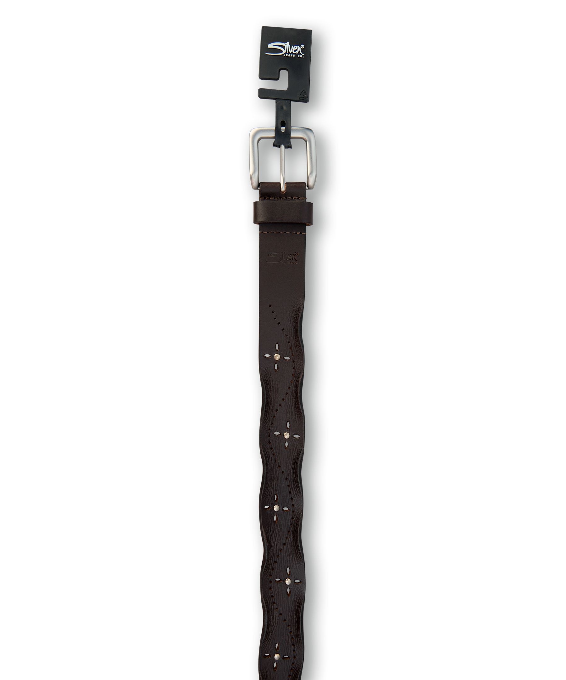 Ceinture perforée aux bords usés pour femmes, Silver