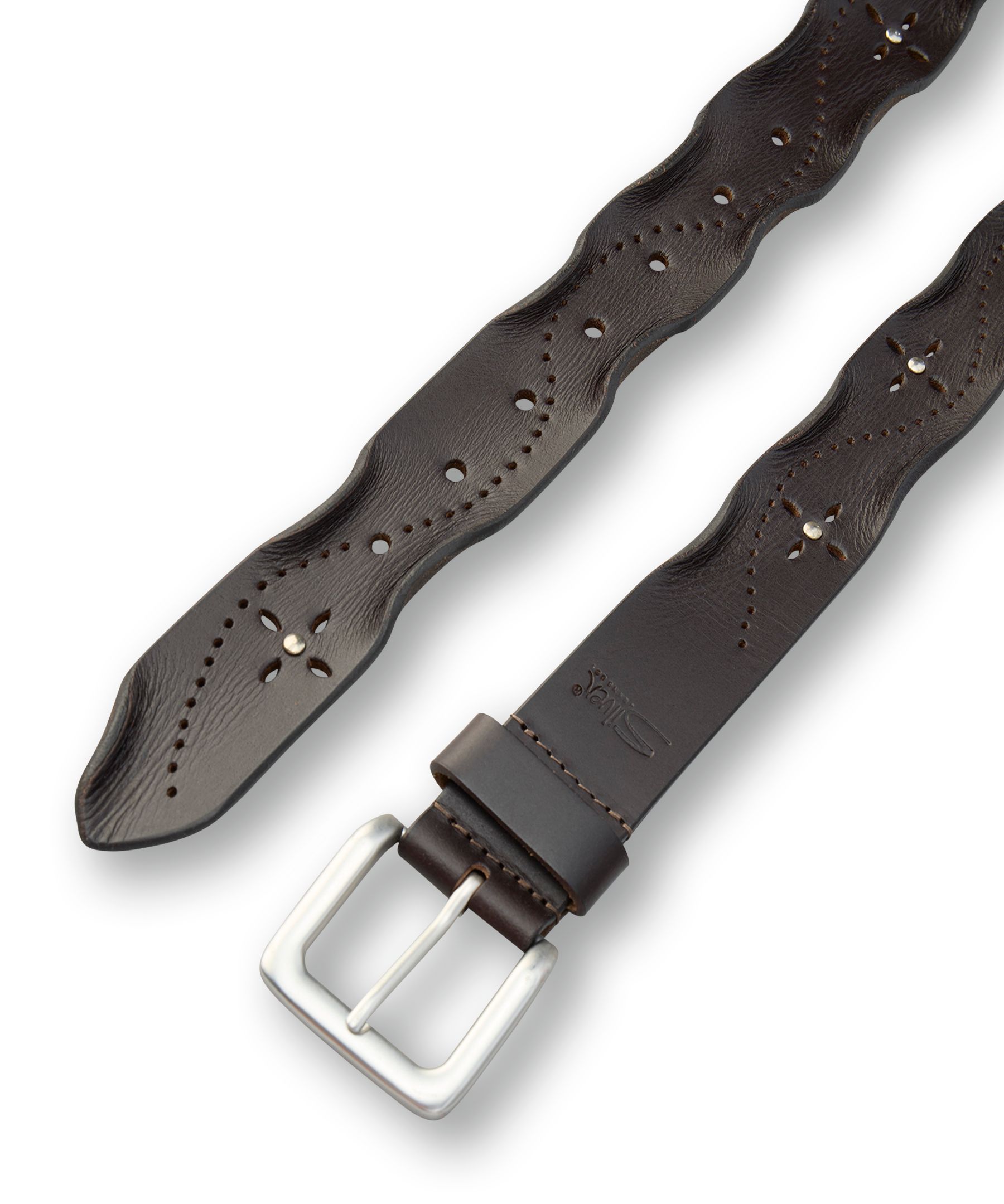 Ceinture perforée aux bords usés pour femmes, Silver