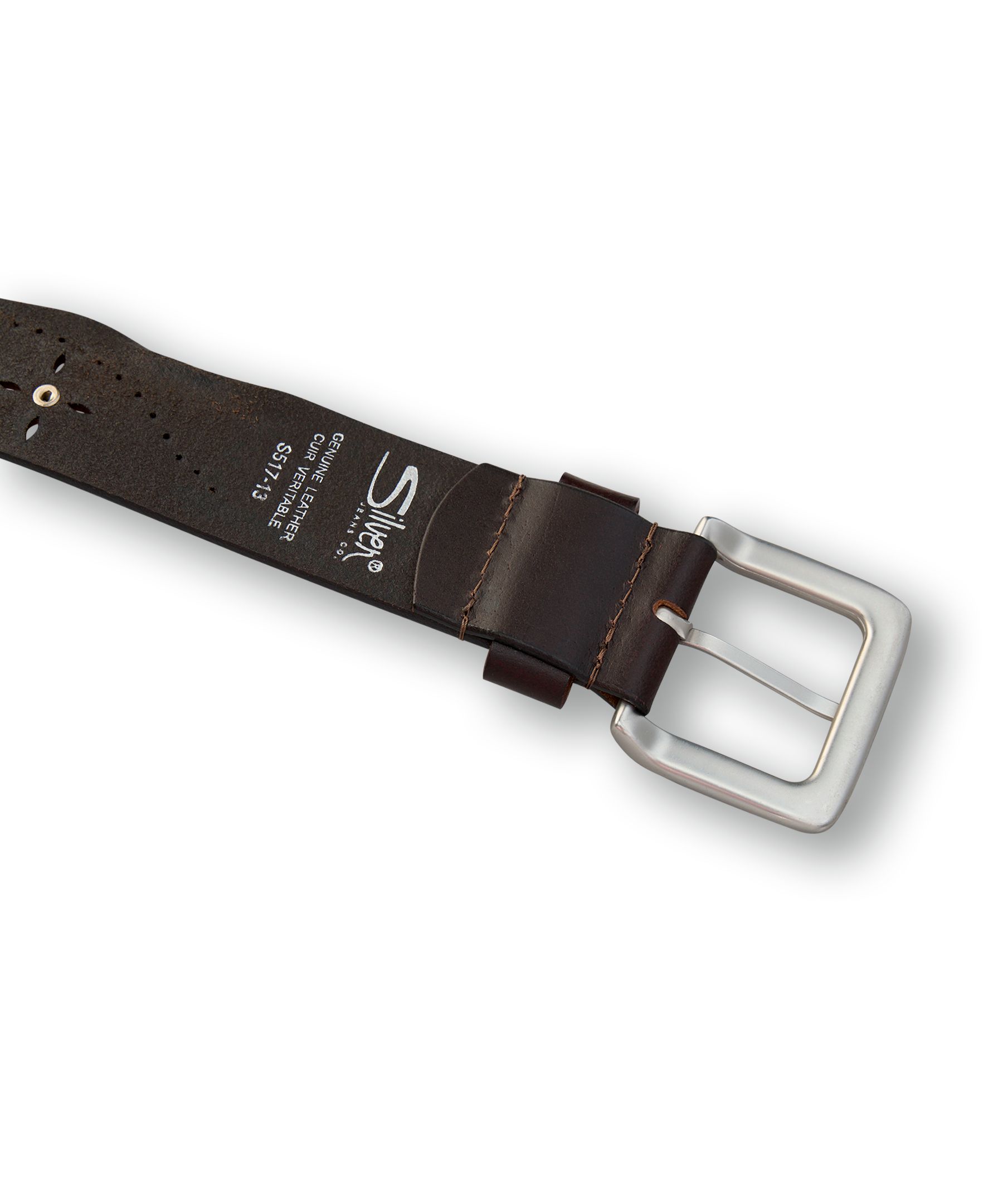 Ceinture perforée aux bords usés pour femmes, Silver