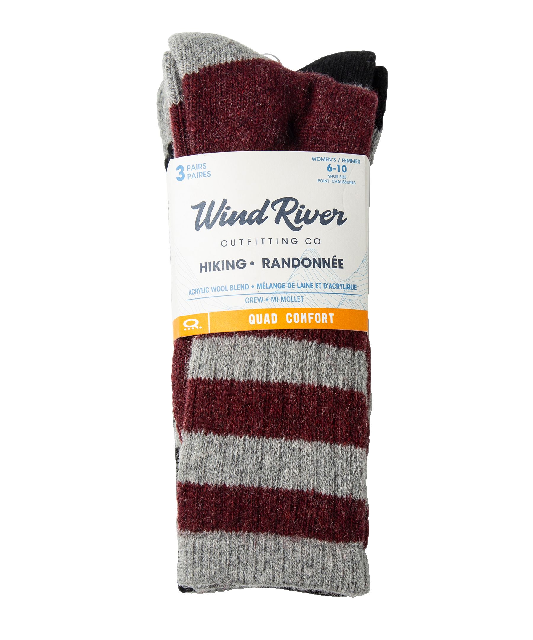 Chaussettes de randonnée légères en mélange de laine avec QUAD COMFORT pour femmes, WindRiver, paquet de 3&nbsp;paires