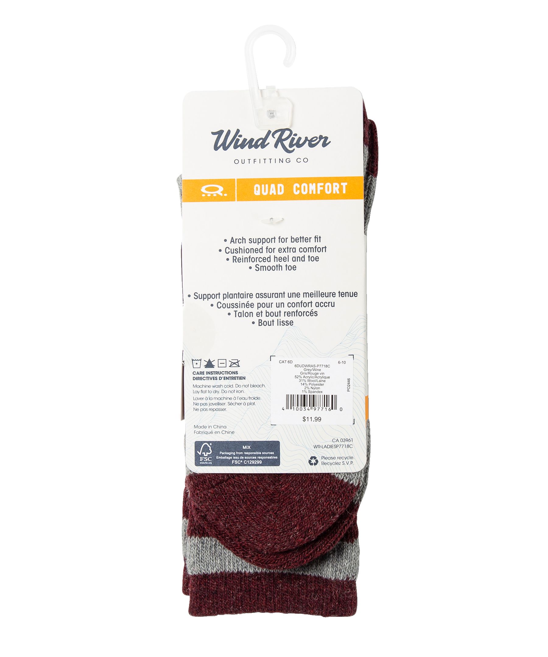 Chaussettes de randonnée légères en mélange de laine avec QUAD COMFORT pour femmes, WindRiver