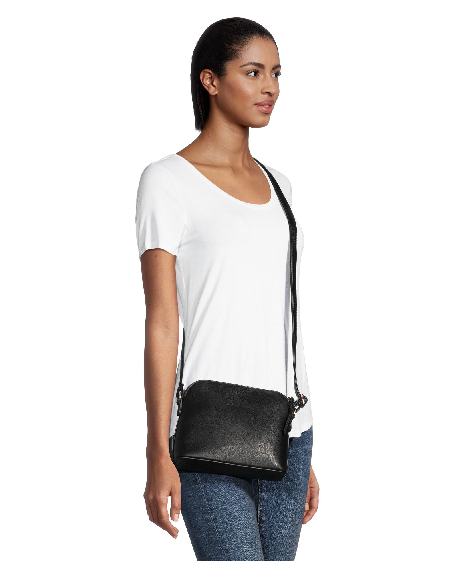 Denver Hayes Women's Front Zip Crossbody Bag With Adjustable
