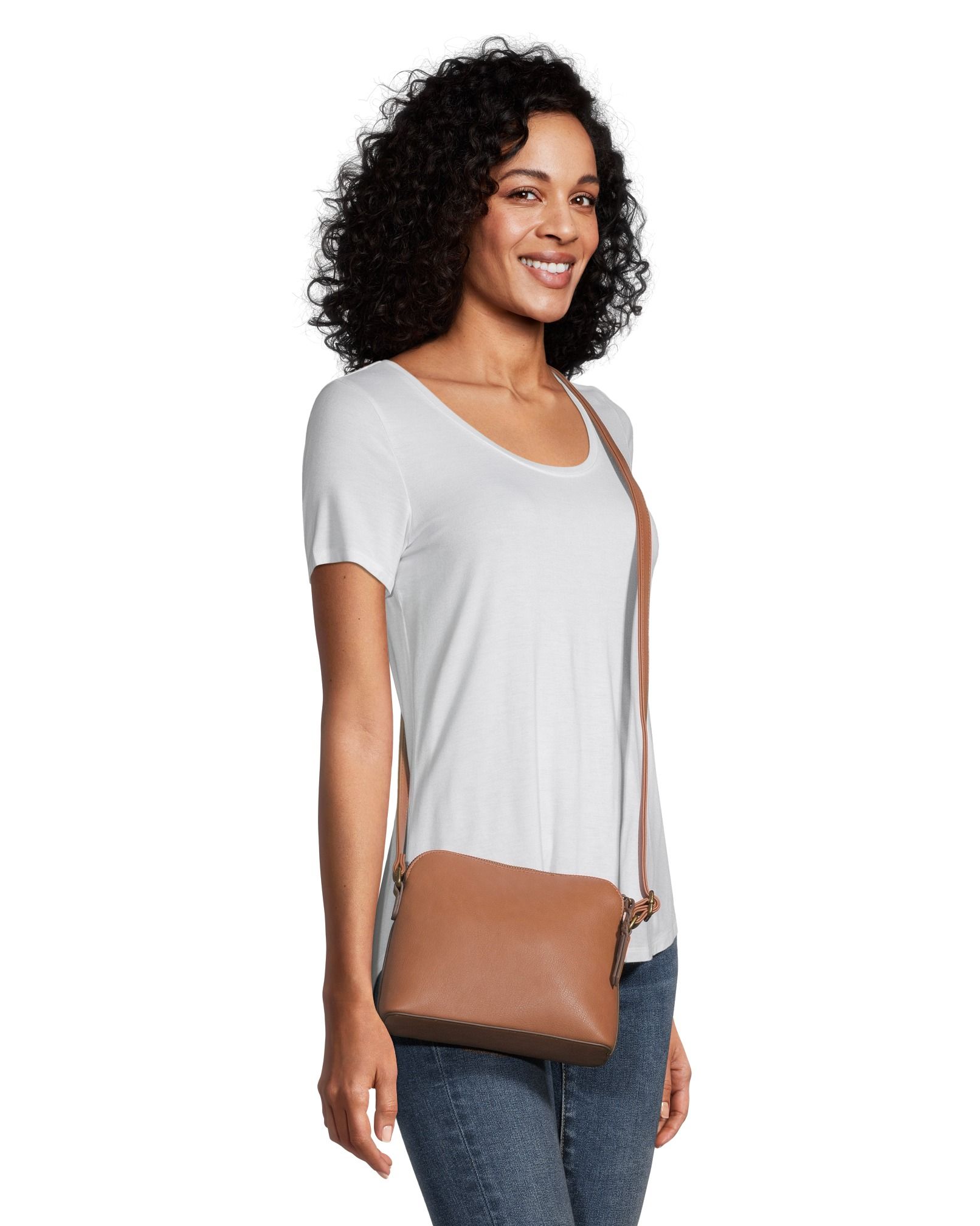 Denver Hayes Women's Front Zip Crossbody Bag With Adjustable Strap