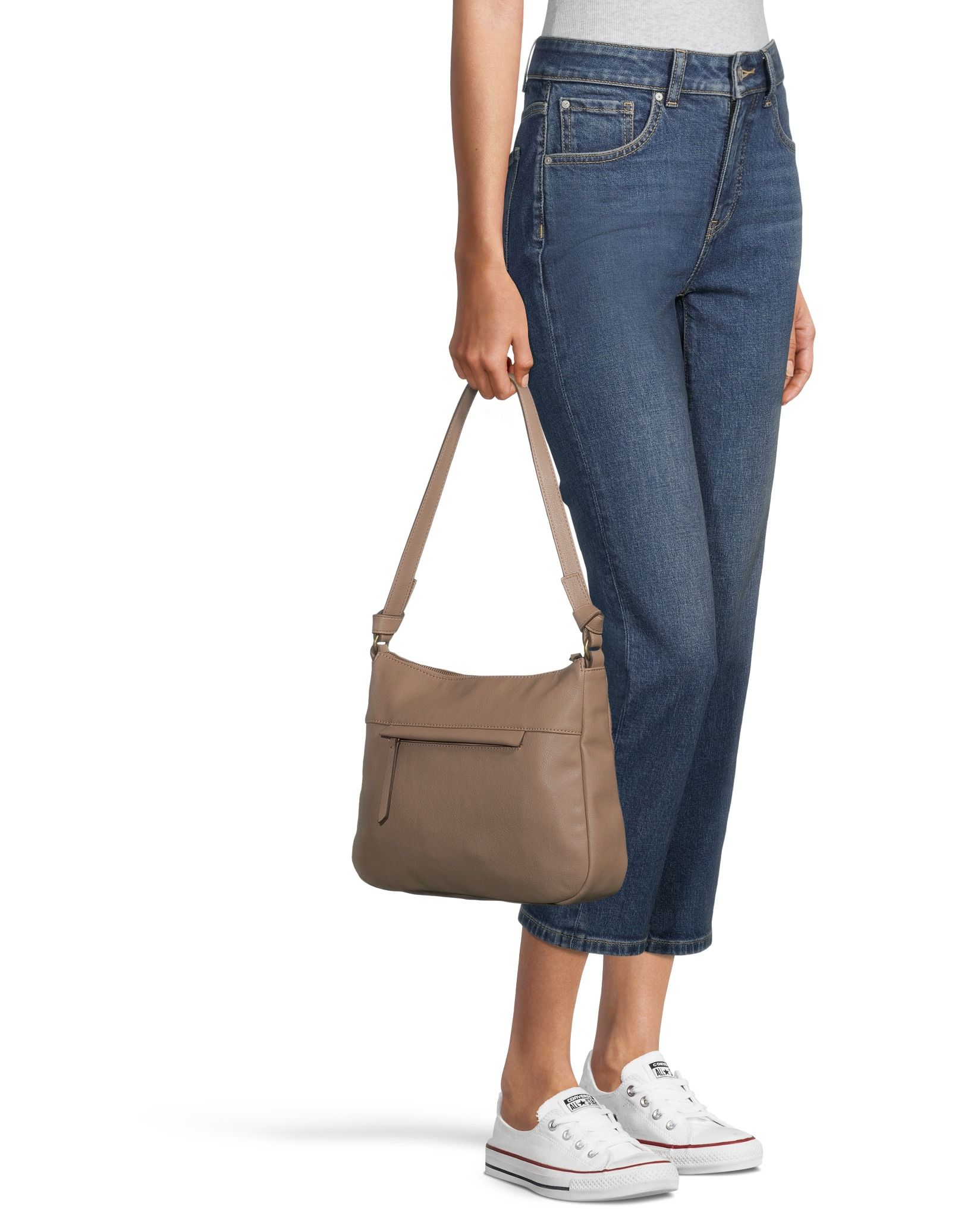 Denver Hayes Women's Shoulder Bag with Stitch Detailing and Zippered Outer Pocket