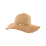 FarWest Women's Straw Hat Raw Edge/Beaded Trim Front_Angled_Left