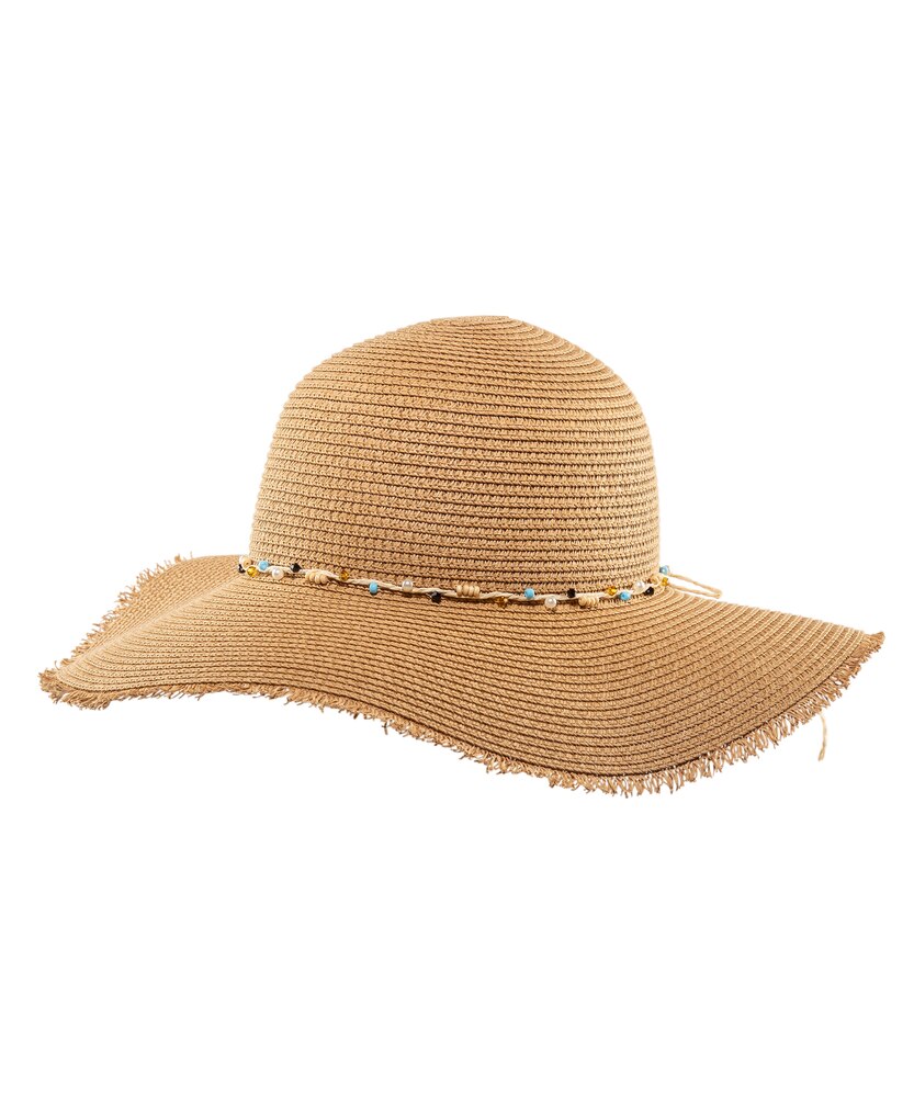 FarWest Women's Straw Hat Raw Edge/Beaded Trim Marks