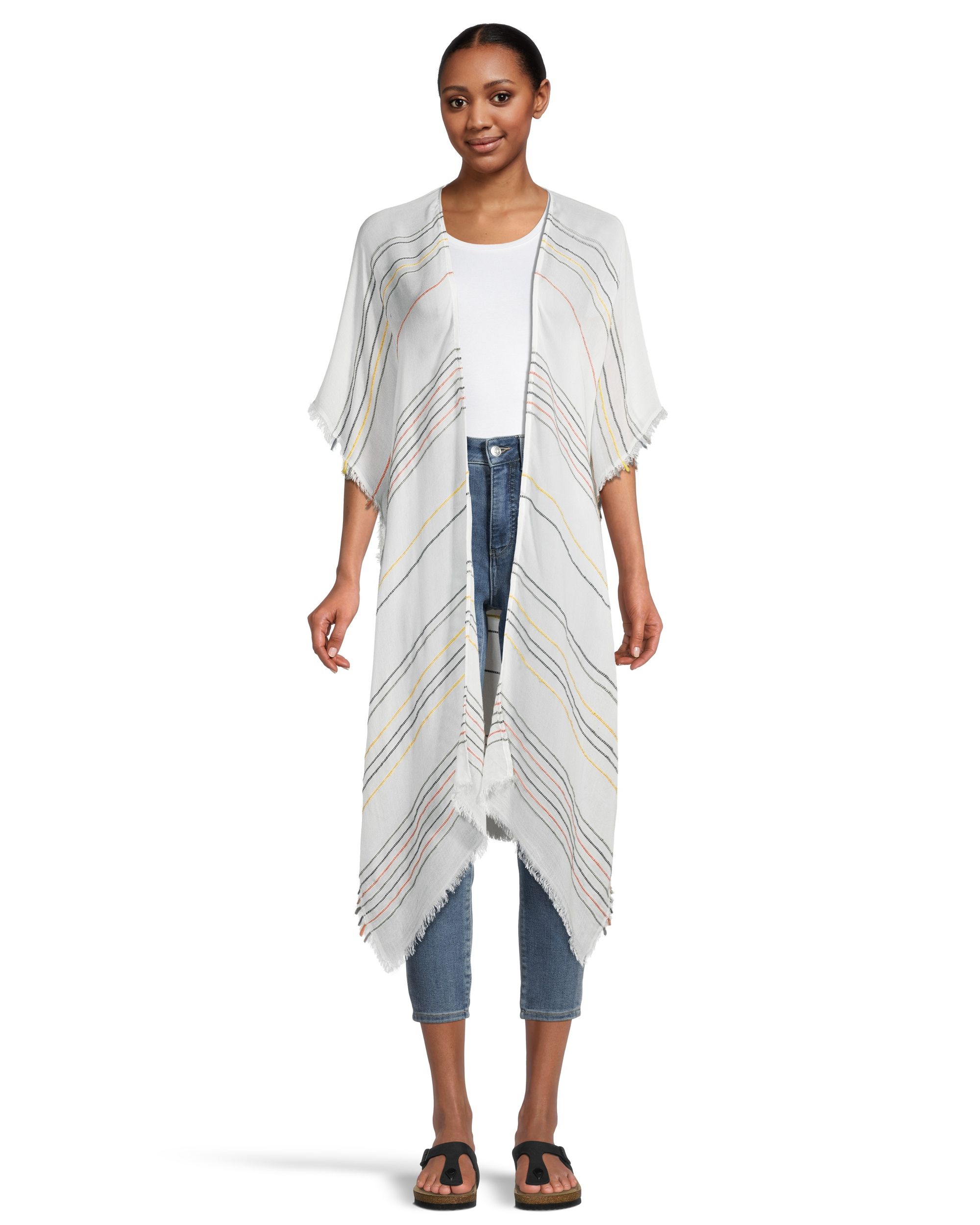 FarWest Women's Striped Ruana Frayed Edge | Marks