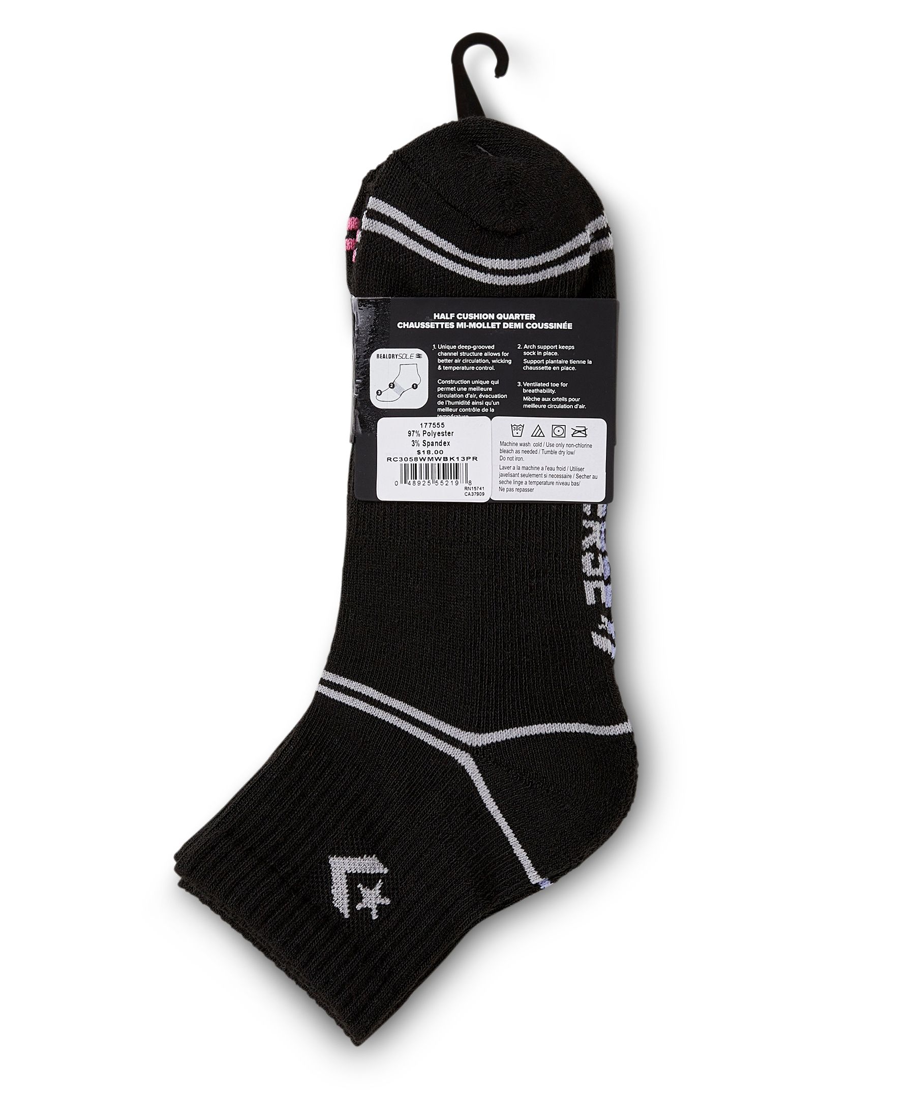 Women's 3 Pack Short Quarter Crew Socks with Arch Support
