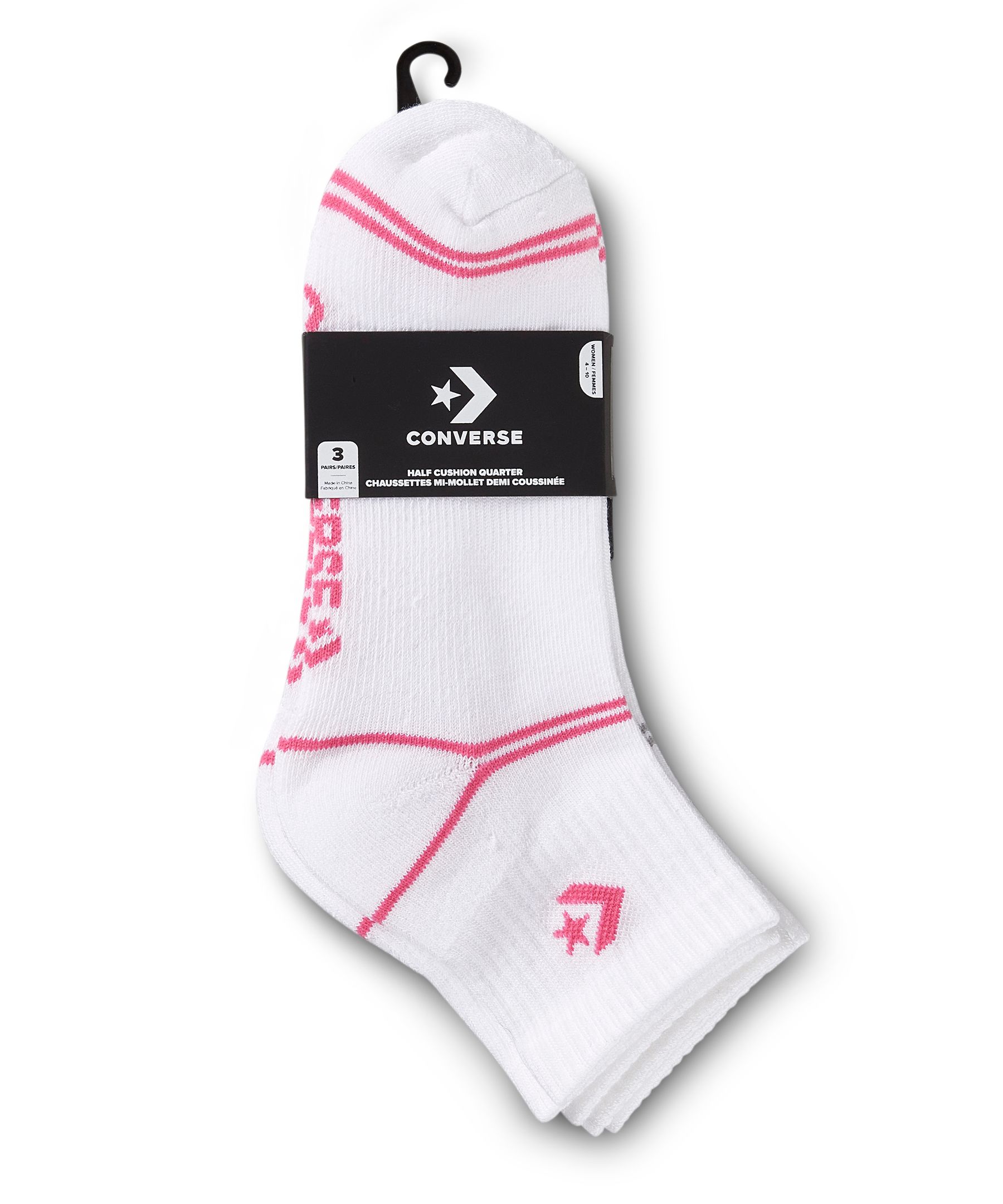 Mi-chaussettes un quart avec soutien de voûte plantaire pour femmes, Converse, paquet de 3&nbsp;paires