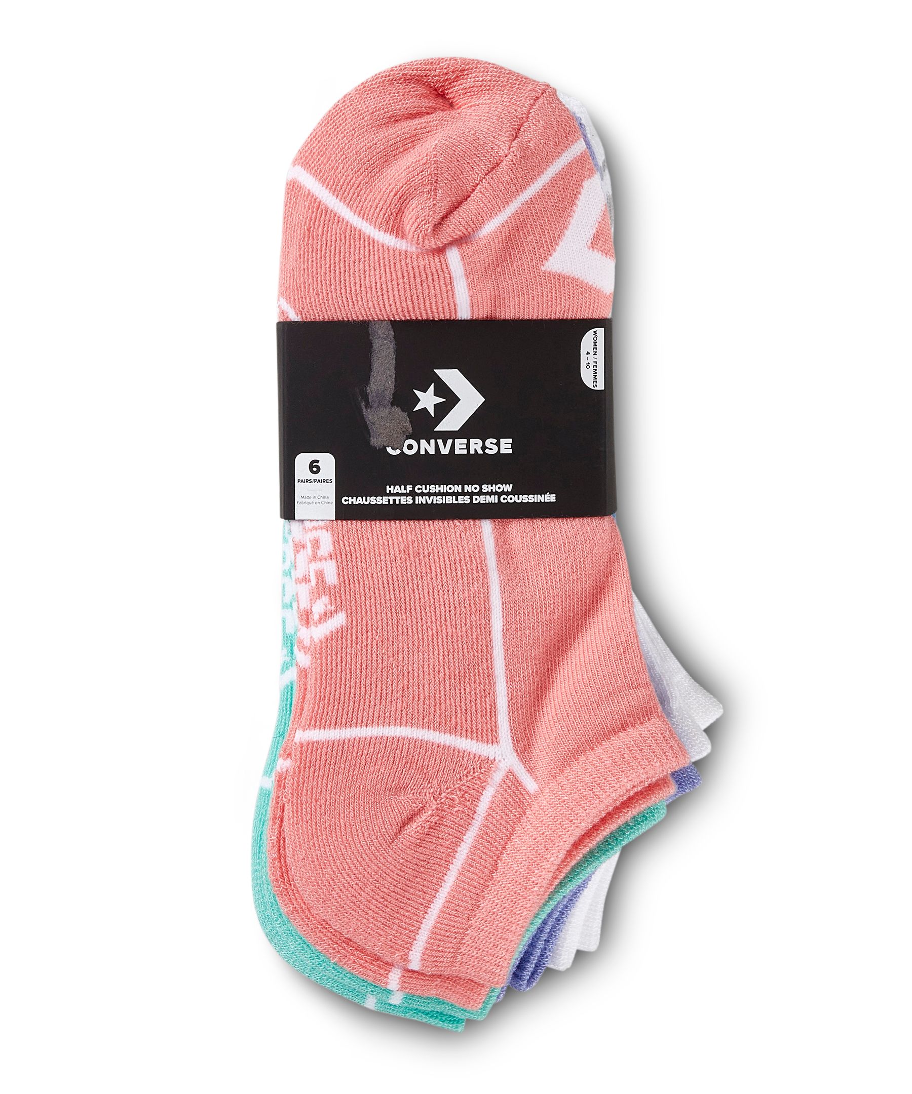 Women's 6 Pack Half Cushion No-Show Socks