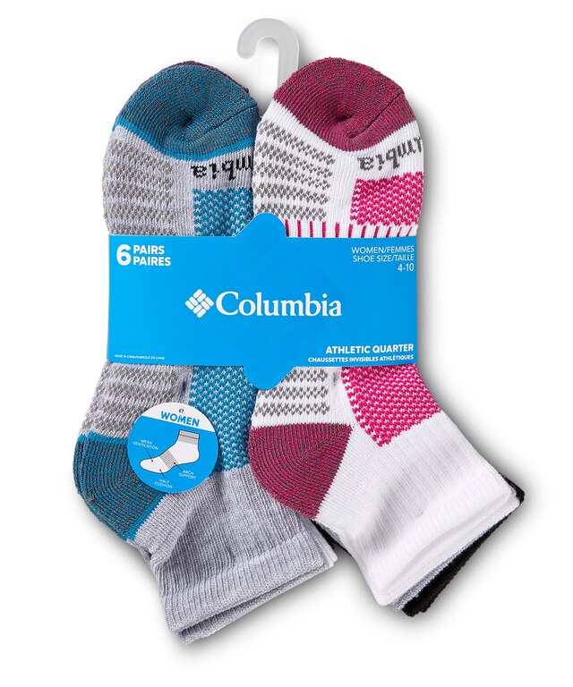 Women's 6 Pack Athletic Quarter Crew Socks with Arch Support Marks
