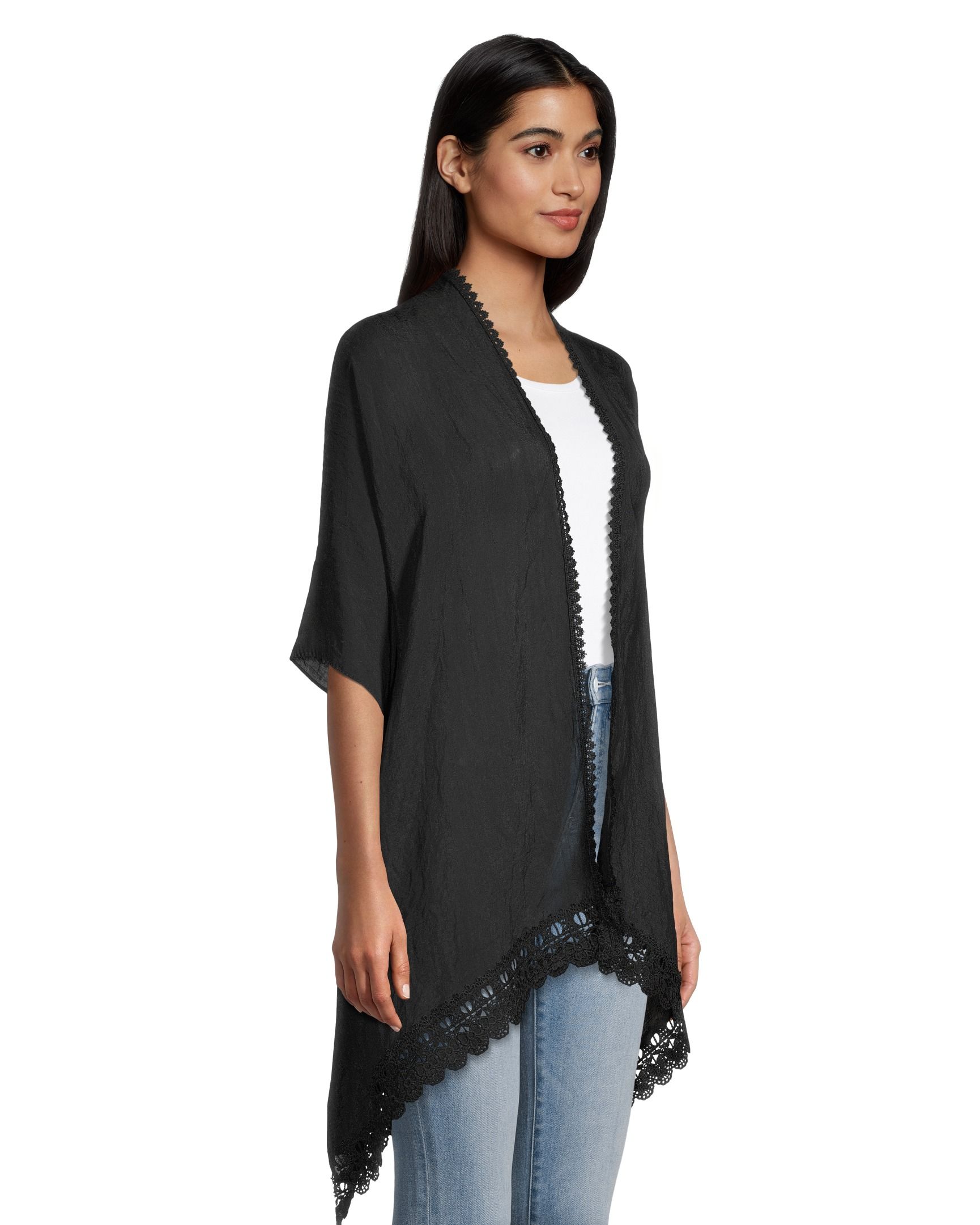 Foulard de style ruana à bordure en dentelle pour femmes