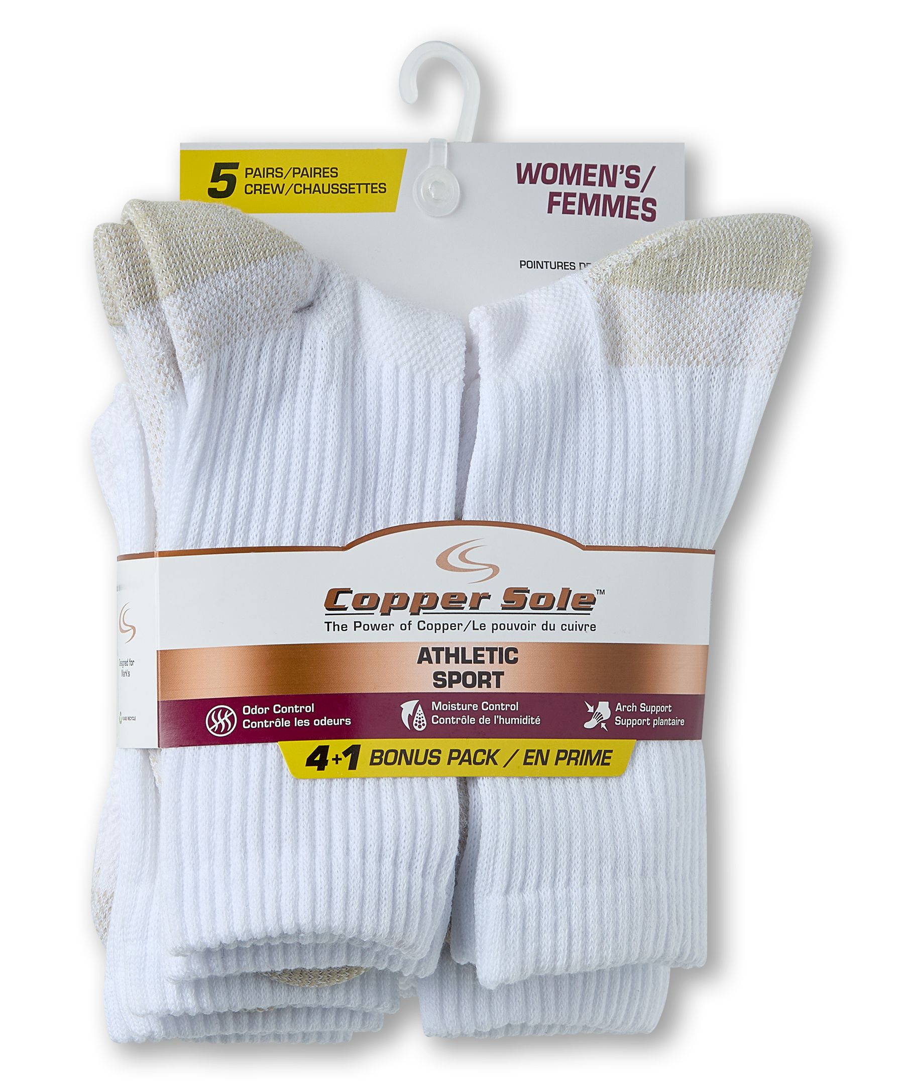 Mi-chaussettes de sport pour femmes, paquet de 4&nbsp;paires +&nbsp;1 gratuite, Copper Sole