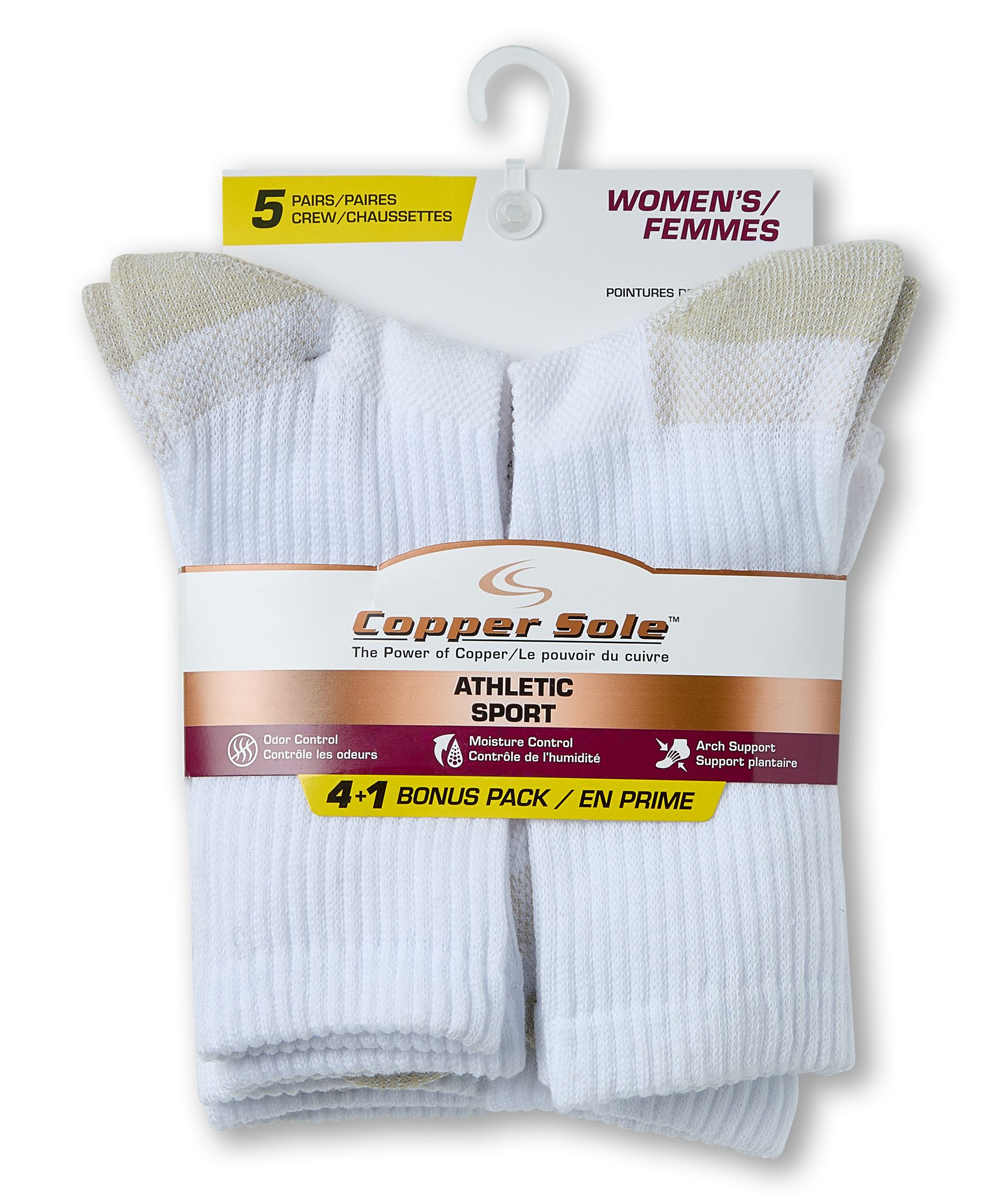 Mi-chaussettes de sport pour femmes, paquet de 4&nbsp;paires +&nbsp;1 gratuite, Copper Sole