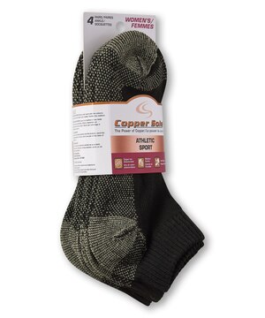 Socquettes sportives Copper Sole à technologie d'ions de cuivre, pour femmes, paquet de 4 paires