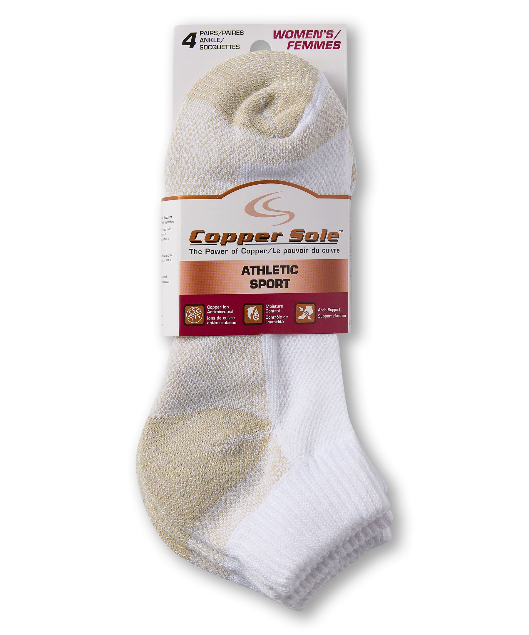 Copper Sole Women's 4 Pack Copper Ion Technology Athletic Ankle Socks